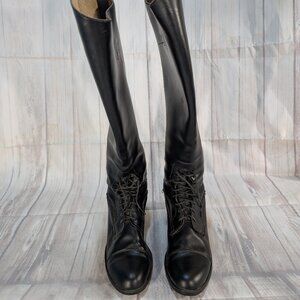 Vintage The Emerson Boot Black Leather Tall Lace-Up Riding Boots 8.5 M